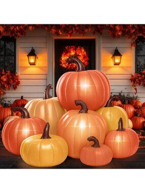 6ft Tall Fall Stacked Pumpkin Inflatable Outdoor Decor - Halloween Yard